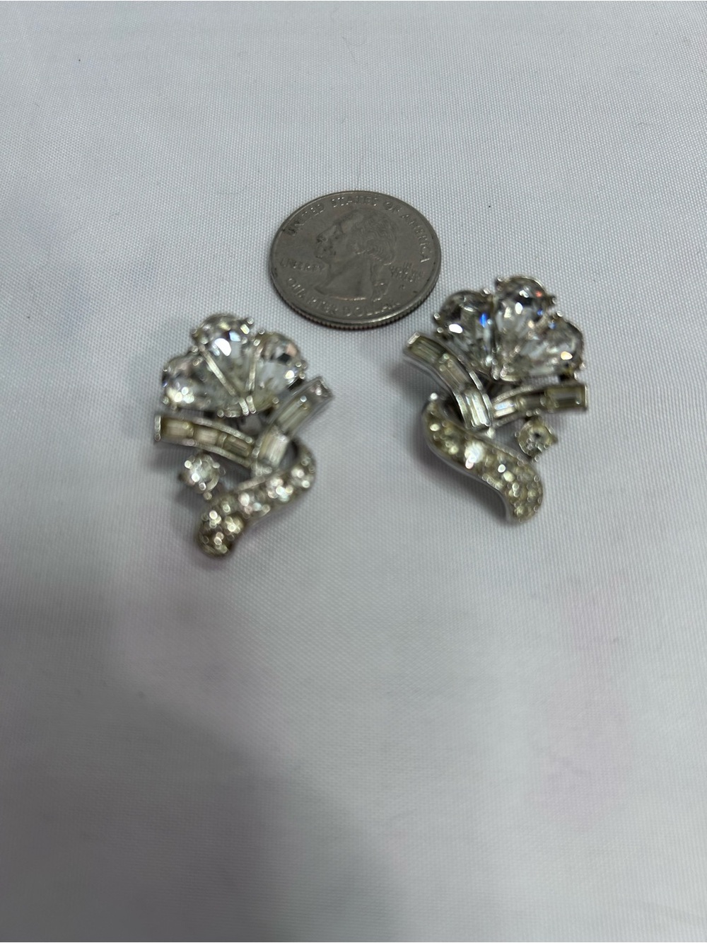 Clear Crystal Silver-Tone Clip-On Earrings - Sparkling Floral Motif